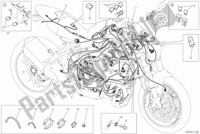 All parts for the Wiring Harness of the Ducati Monster 1200 25 TH Anniversario USA 2019